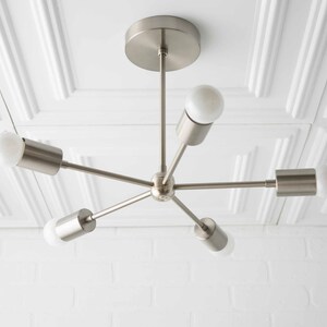 Brushed Nickel Ceiling Light Industrial Chandelier Geometric Light Fixtures Mid Century Modern Modern Lighting Model No. 6652 Brushed Nickel