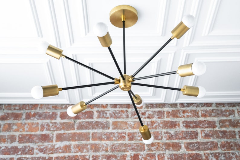 Sputnik Chandelier Brass Light Fixture Modern Ceiling Lamp Model No. 7788 Brass/Black