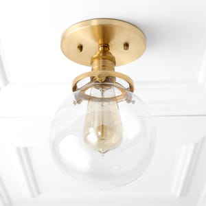 Glass Globe Light - Semi Flush Ceiling Lamp - Glass Pendant Globe - Modern Gold Fixture - Hardwired Lights - Model No. 1653