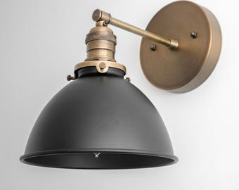 Antique Brass Sconce - Multiple Finish Options - Lighting Fixture - Wall Sconce - Black Shade - Model No. 3748
