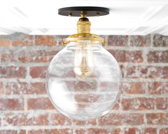 Large Globe Light - Flush Mount Light - Hardwired Light - Mid Century Modern - Edison Bulb - 8 inch Clear Globe - Model No. 6365