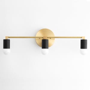 3 Bulb Vanity Light - Bathroom Mirror Lights - Mid Century Lighting - Wall Light Fixture - MCM Lights - Matte Brass & Black - Model No. 7591