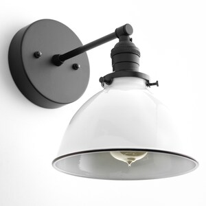 Industrial Wall Sconce Bathroom Lighting White Metal Shade Lamp Vanity Wall Lights Industrial Chic Model No. 7026 Black