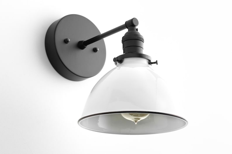 Industrial Wall Sconce Bathroom Lighting White Metal Shade Lamp Vanity Wall Lights Industrial Chic Model No. 7026 Black