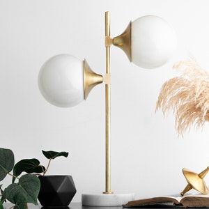 Double Globe Lamp - Bedroom Light - Mid Century - Decorative Lamp - Marble Base - Model No. 0892