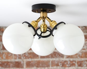 Globe Lights - Semi Flush - Mid Century Modern - Brass Ceiling Lamps - Model No. 0210