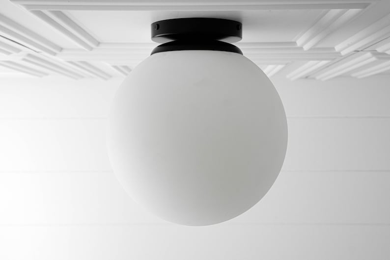 10 Inch Frosted White Globe Glass Ceiling Light Flush Mount Light Modern Lighting Light Fixture Model No. 2910 Black