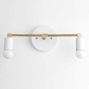 White Vanity Light - Brass Bathroom Fixture - Vanity Lighting - Vanity Sconces -  Mid Century Modern - Vanity Lamps - Model No. 8412