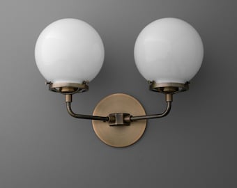 Sconce Light-Brass Globe Sconce-Double Globe Light-Modern Wall Lamp Model No. 9912
