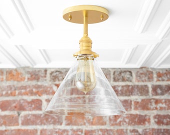 9" Clear Glass Cone - Semi-Flush - Ceiling Fixture - Hardwired Lights - Hanging light - Model No. 3206