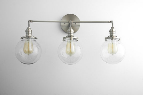 Brushed Nickel Contemporary Light Bathroom Lighting Wide Vanity