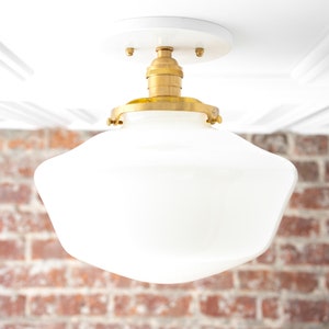 Schoolhouse Fixture Opal Ceiling Light Light Fixtures Mounted Lamp Mid Century Opal Glass Model No. 5754 image 3