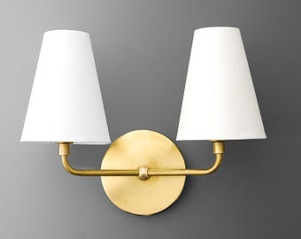Sconce Light-Brass Wall Sconce-Gold Double Lamp-Modern Wall Light - Model No. 0823