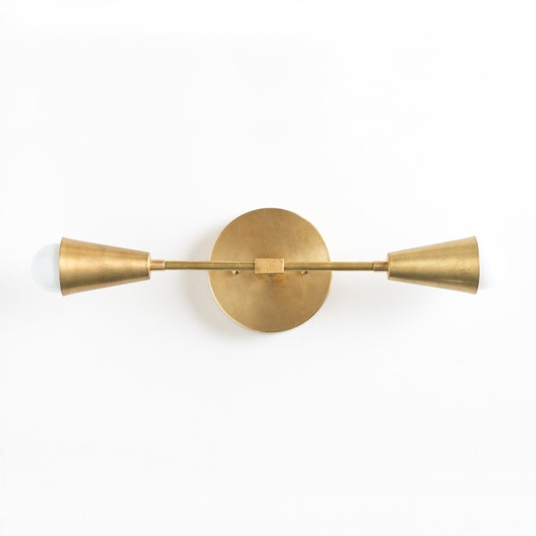 Gold Vanity Lamp - Bathroom Lighting - Mid Century Sconce - Brass Wall Lights - Industrial Modern - Raw Brass - Model No. 3209