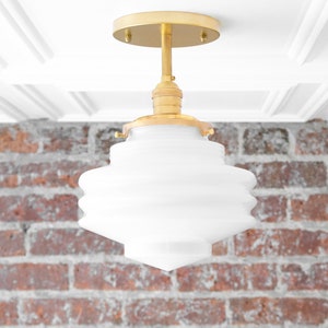 Semi Flush Lighting - Art Deco Shade - White Globe Shade - Mid-Century Ceiling Light - Model No. 4660