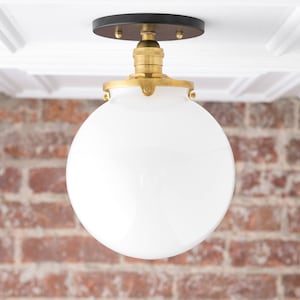 White Ball Light - Semi Flush Light - Mid Century Modern - Glass Globe - Ceiling Light - Model No. 1081