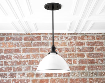 10 Inch White Shade Pendant Light - Hanging Lamp - Ceiling Light Fixture - Model No. 8906