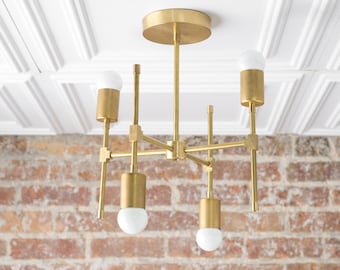 Geometric Chandelier - Gold Ceiling Light - Geometric Fixture - Mid Century Modern Lamp - Ceiling Light - Model No. 1929