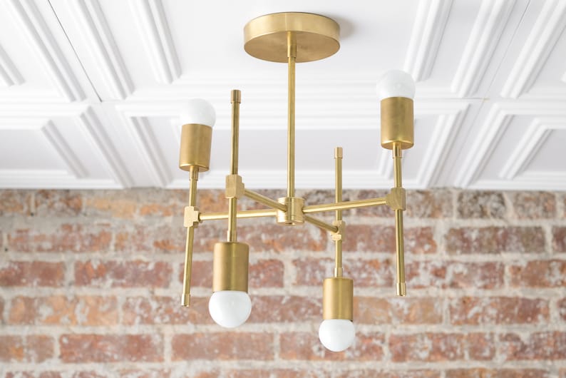 Geometric Chandelier Gold Ceiling Light Geometric Fixture Mid Century Modern Lamp Ceiling Light Model No. 1929 image 1