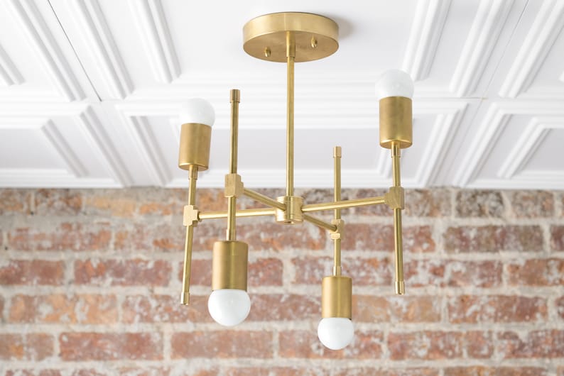 Gold Ceiling Light Geometric Chandelier Semi Flush Fixture Mid Century Modern Lamp Geometric Fixture