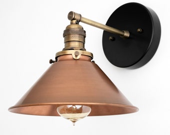 Copper Shade - Wall Sconce Light - Rustic Light Fixture - Antique Brass - Raw Brass - Black - Nickel - Lighting -  Model No. 4665