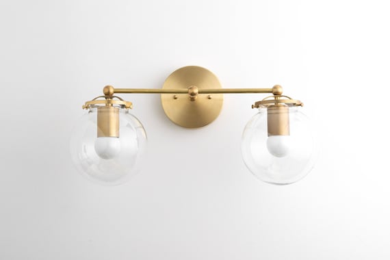 Modern Globe Vanity - Mid Century Lamps - Bathroom Wall Light - Wall Sconce - Vanity Lighting - Raw Brass Light - Model No. 0584