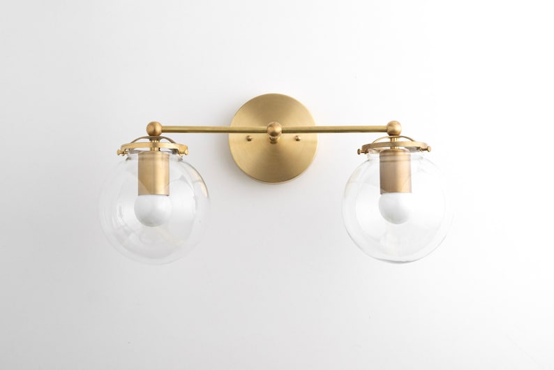 Modern Globe Vanity - Mid Century Lamps - Bathroom Wall Light - Wall Sconce - Vanity Lighting - Raw Brass Light - Model No. 0584 image 1