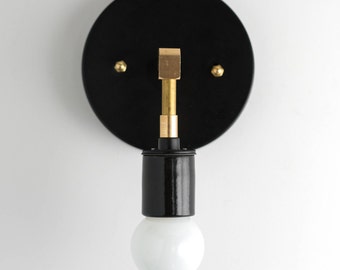 Minimalist Sconce - Modern Wall Light -  Black Gold Sconces - Brass Light Fixture - Industrial Sconce - Model No. 6139