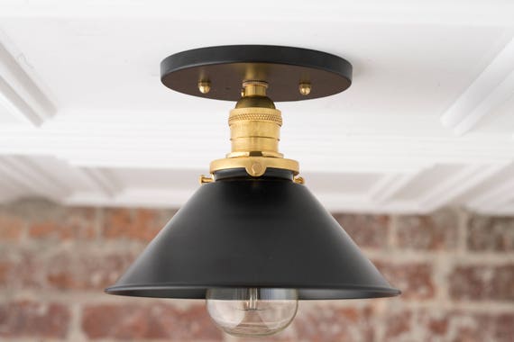 Ceiling Flush Lamp Black Gold Ceiling Mount Industrial Fixture Ceiling Lights Hardwire