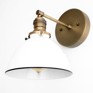 Brushed Nickel Sconce - Industrial Sconce - White Wall Light - White Nickel Light - Modern Sconce - White Bucket Light - Model No. 7026 Antique Brass