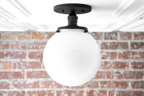 8 Inch White Globe Glass Ceiling Light Flush Mount Light Modern