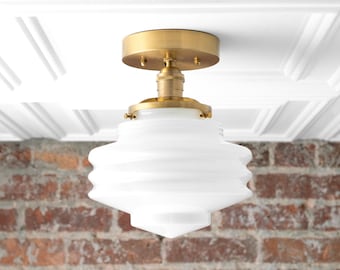 Globe Ceiling Light - Art Deco Shade - Art Deco Lighting - Mid Century Modern - Ceiling Light  - White Shade Light - Model No. 8295