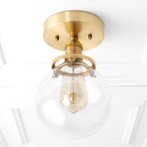 Glass Globe Light - Semi Flush Ceiling Lamp - Glass Pendant Globe - Modern Gold Fixture - Hardwired Lights - Model No. 1653