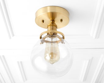 Glass Globe Light - Semi Flush Ceiling Lamp - Glass Pendant Globe - Modern Gold Fixture - Hardwired Lights - Model No. 1653