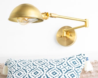 Lampe pivotante en laiton - Abat-jour parabolique - Applique de chevet - Applique murale câblée ou plug-in - Luminaire - Modèle n° 2044