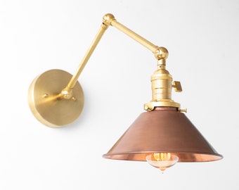 Sconce Light - Swing Arm Lamp - Copper Shade - Farmhouse Lighting - Rustic Lighting - Articulating Light - Sconce - Model No. 6668