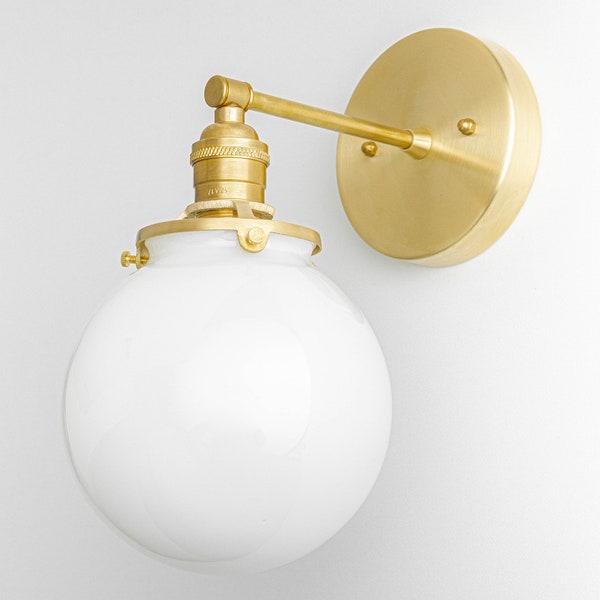 Opal Globe Sconce - Bathroom Lighting  - Opal Wall Sconce - Brass Fixture - Sconce Wall Lamp - Gold Sconce - Model No. 1077