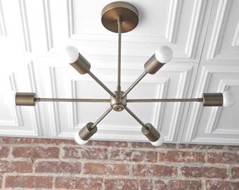 Industrial Chandelier - Modern Chandelier - Antique Brass Chandelier - Ceiling Light - Model No. 9414