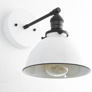 Industrial Wall Sconce - Bathroom Lighting  -  White Metal Shade Lamp - Vanity Wall Lights - Industrial Chic - Model No. 7026