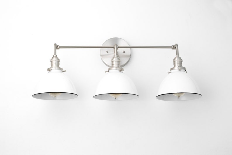 Contemporary Light Bathroom Lighting Wide Vanity 3 Shades Brushed Nickel Makeup Bath Mod Fixture