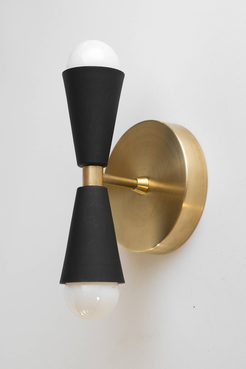 Black Gold Sconce Mid Century Wall Sconce Cone Wall Light Brass Wall Fixture Bowtie Sconce Model No. 4717 immagine 2