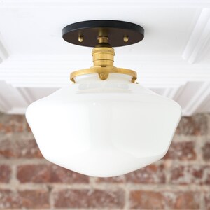 Schoolhouse Fixture Opal Ceiling Light Light Fixtures Mounted Lamp Mid Century Opal Glass Model No. 5754 image 2