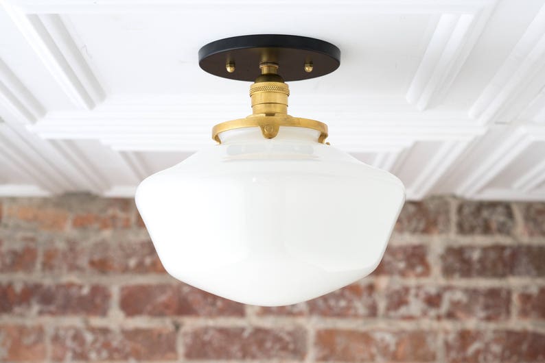 Schoolhouse Fixture Opal Ceiling Light Light Fixtures Mounted Lamp Mid Century Opal Glass Model No. 5754 image 2