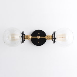 Vanity Lighting - Modern Vanity Lamp - Industrial Lighting - Brass Black Vanity -  Bathroom Lights - Globe Sconce - Model No. 7350