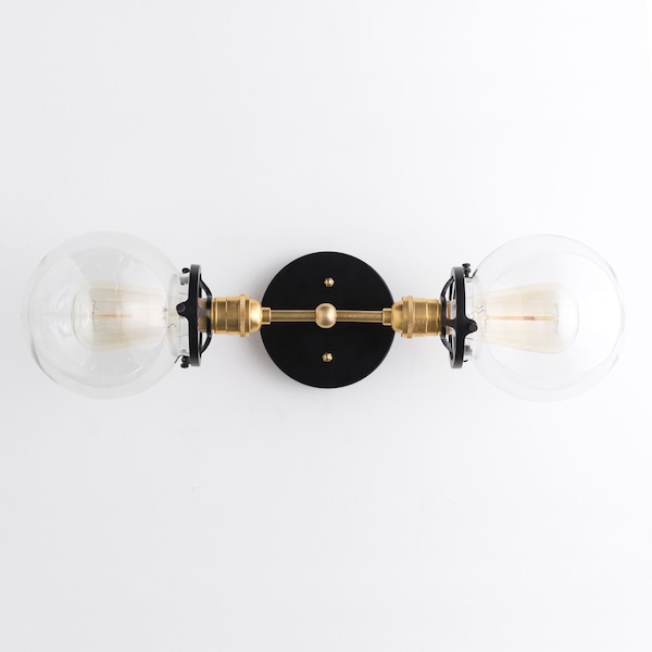 Vanity Lighting - Modern Vanity Lamp - Industrial Lighting - Brass Black Vanity -  Bathroom Lights - Globe Sconce - Model No. 7350