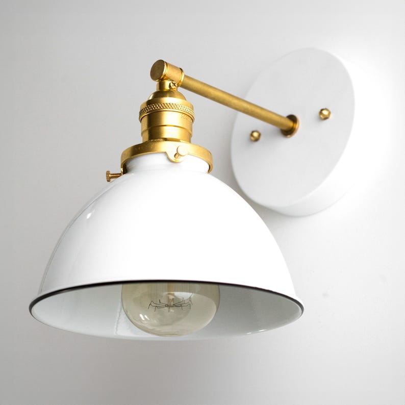 Aplique industrial - Lámpara de pared para baño - Aplique blanco - Estructura de latón - Lámpara de pasillo - Modelo n.° 7026 imagen 1
