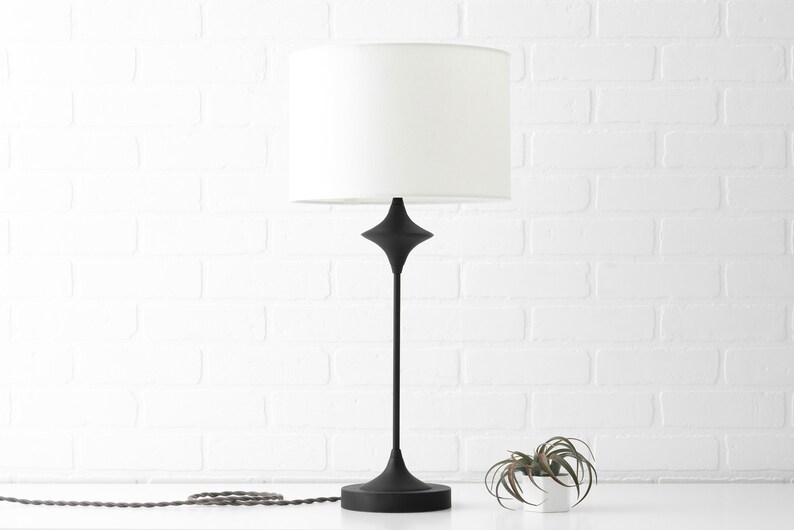 White Modern Shade Midcentury Table Lamp Pull Chain Lamp Etsy