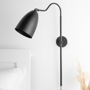 Bedside Light Plug In Wall Sconce Brass Sconce Sconce Lighting Wall Sconce Modern Lighting Model No. 7896 Black