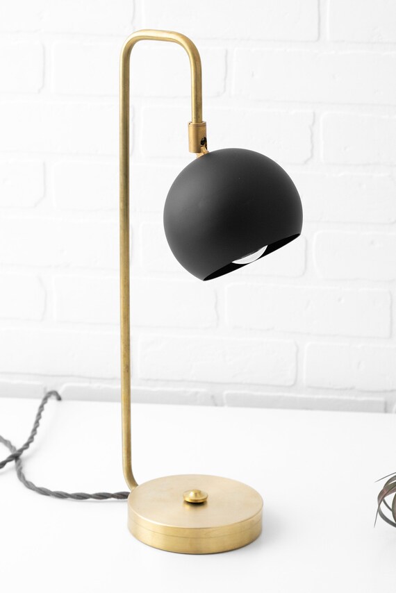 Modern Desk Lamp Dome Touch Mid Century Lighting Brass Table Black Shade