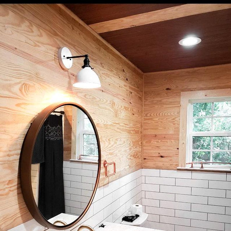 Industrial Wall Sconce - Bathroom Lighting - White Metal Shade Lamp - Vanity Wall Lights - Industrial Chic - Model No. 7026 imagem 3